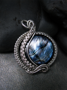 Zeloutis Wearable Art Sterling and Fine Silver Wire Wrapped Dyed Shell Pendant