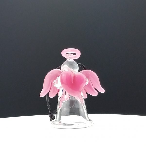 Raspberry Glass Angel holding Heart