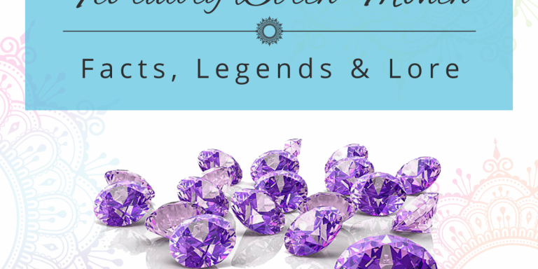 february-birthmonth image with 3d generated amethyst with text above that reads February birth month facts, legends and lore