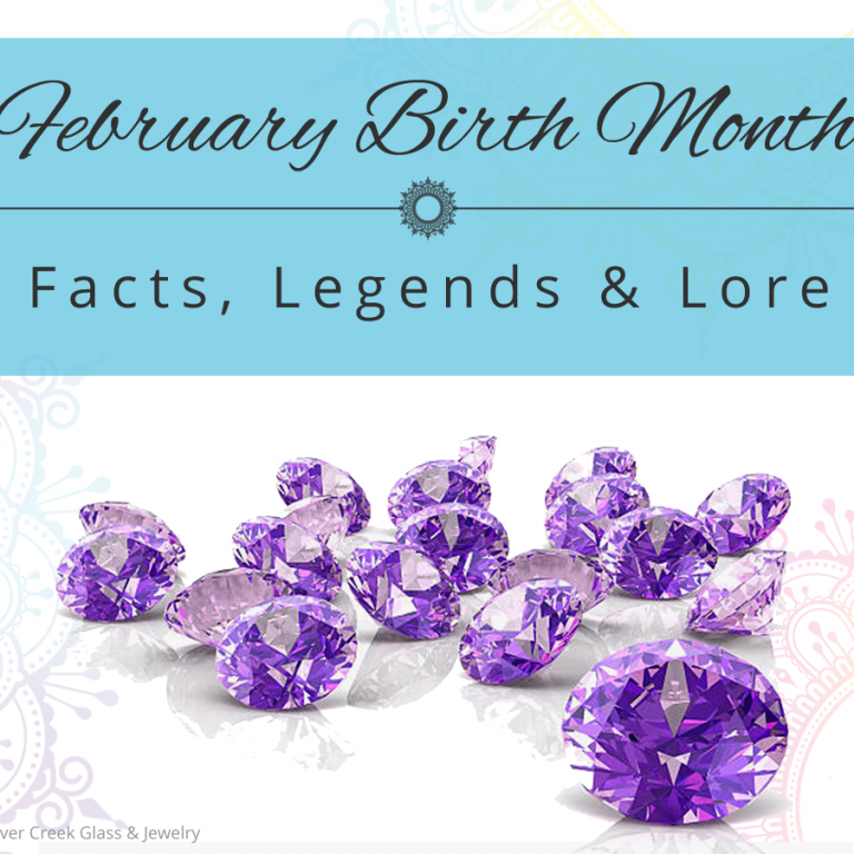 image with 3d generated amethyst with text above that reads February birth month facts, legends and lore