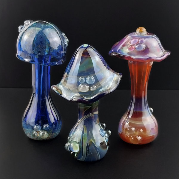Image of 3 glass mushroom perfume bottle