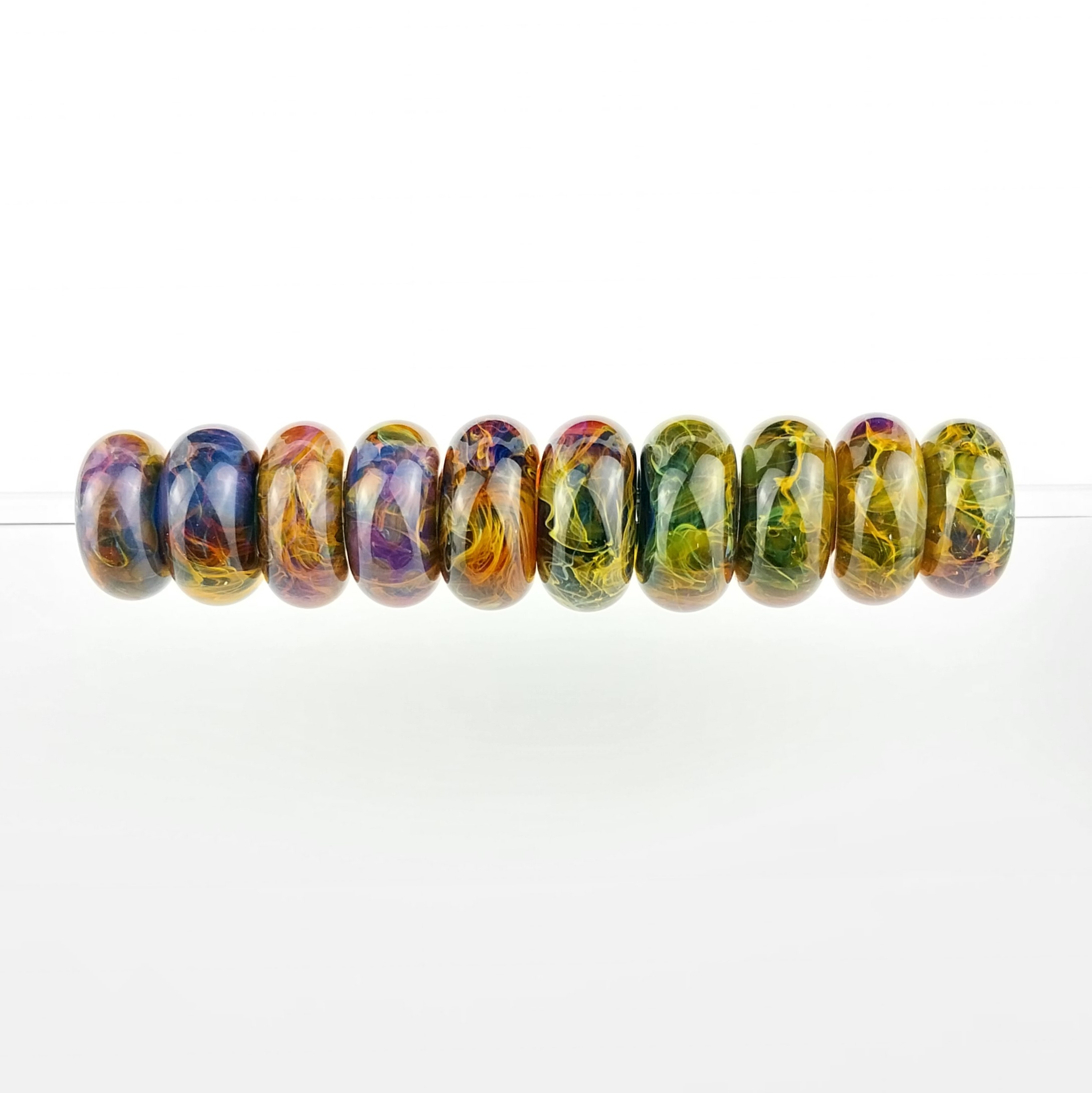 Set of 10 Tie-Dye v2 Big Hole Beads • Silver Creek Glass & Jewelry