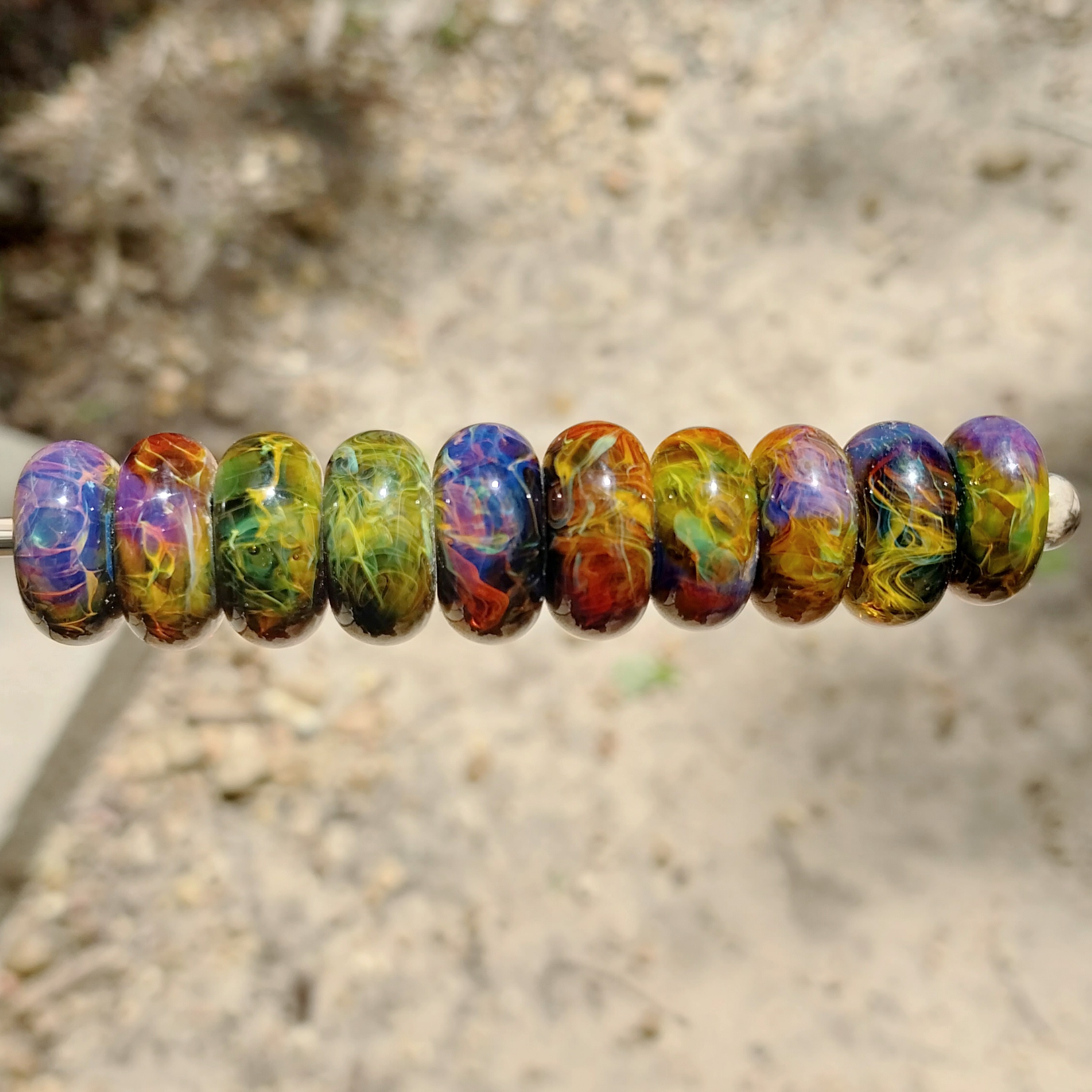 Set of 10 Tie-Dye v2 Big Hole Beads • Silver Creek Glass & Jewelry